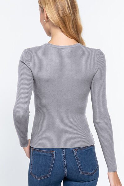 ACTIVE BASIC Full Size Ribbed Round Neck Long Sleeve Knit Top - EMMY