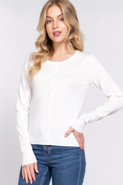 ACTIVE BASIC Ribbed Trim Button Up Cardigan - EMMY