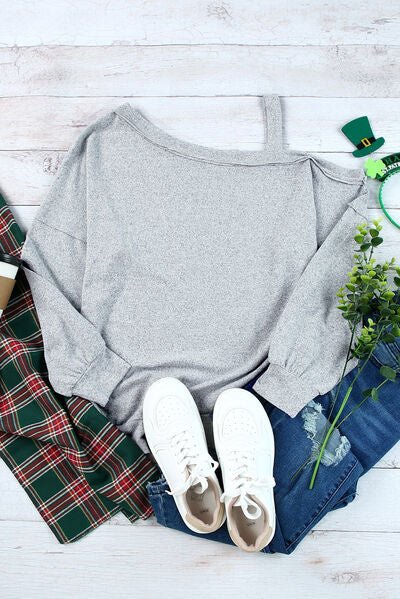 Asymmetrical Neck Long Sleeve T-Shirt - EMMY