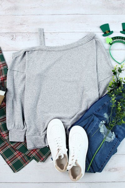 Asymmetrical Neck Long Sleeve T-Shirt - EMMY