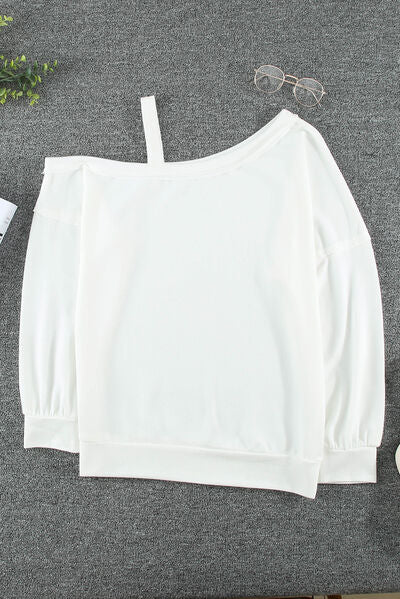 Asymmetrical Neck Long Sleeve T-Shirt - EMMY