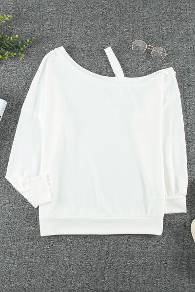 Asymmetrical Neck Long Sleeve T-Shirt - EMMY