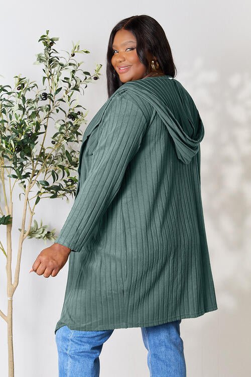 Basic Bae Full Size Hooded Sweater Cardigan - EMMY