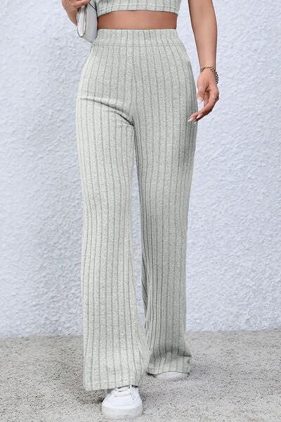 Basic Bae Full Size Ribbed High Waist Flare Pants - EMMY
