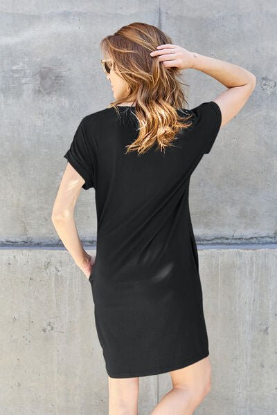 Basic Bae Full Size Round Neck Short Sleeve Dress with Pockets - EMMY