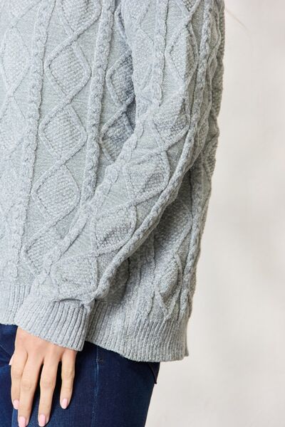 BiBi Cable Knit Round Neck Sweater - EMMY