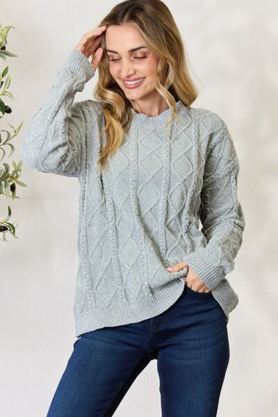 BiBi Cable Knit Round Neck Sweater - EMMY