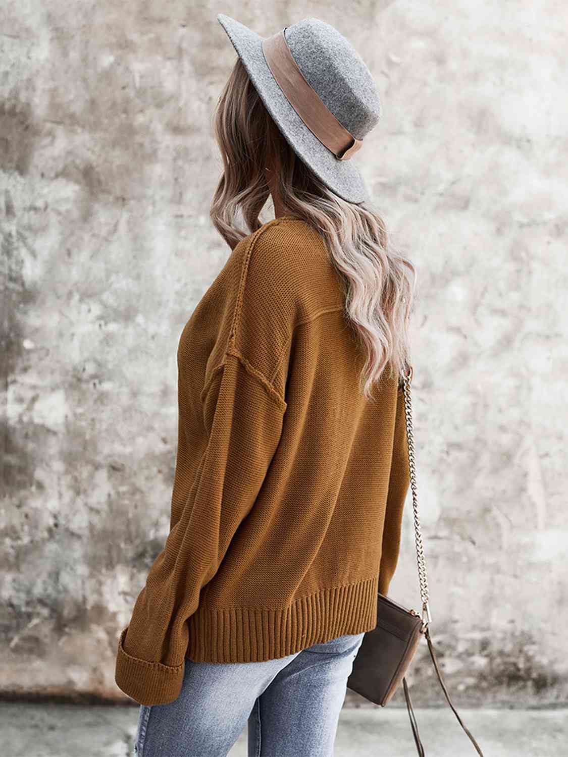 Buttoned Exposed Seam Knit Top - EMMY