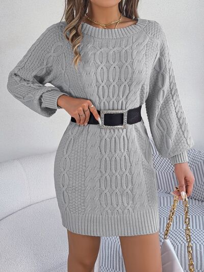 Cable-Knit Round Neck Sweater Dress - EMMY