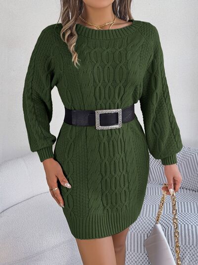 Cable-Knit Round Neck Sweater Dress - EMMY