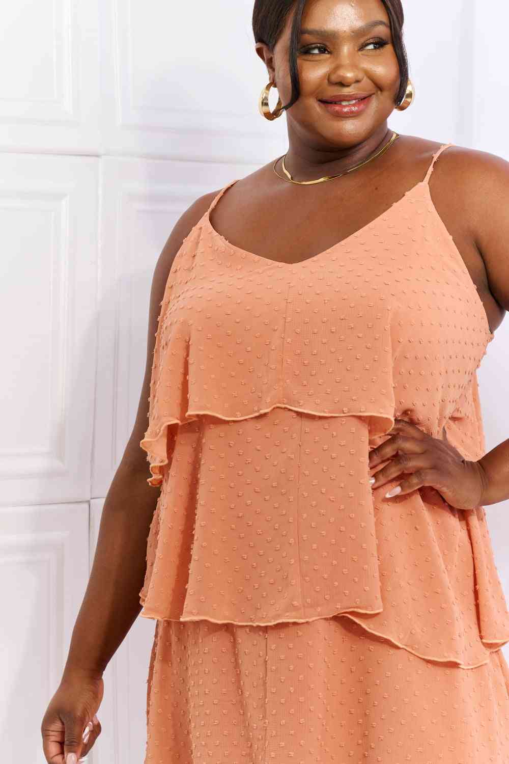 Culture Code By The River Full Size Cascade Ruffle Style Cami Dress in Sherbet - EMMY