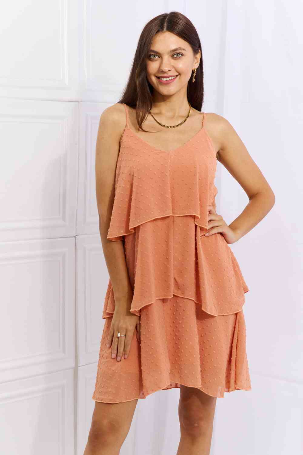 Culture Code By The River Full Size Cascade Ruffle Style Cami Dress in Sherbet - EMMY
