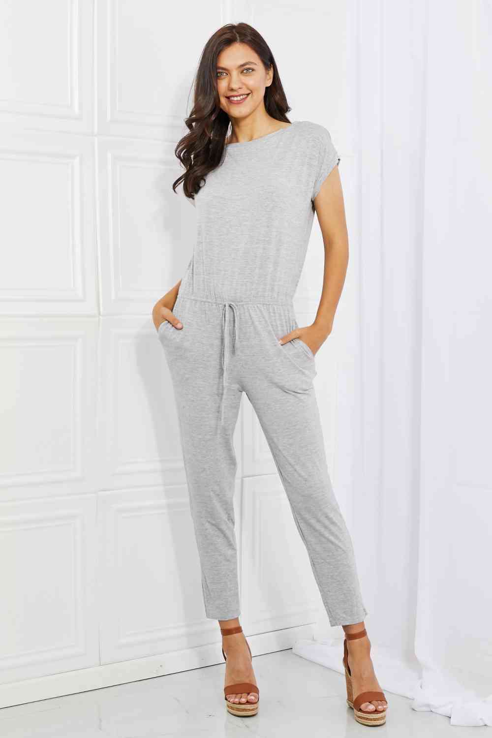 Culture Code Comfy Days Full Size Boat Neck Jumpsuit in Grey - EMMY