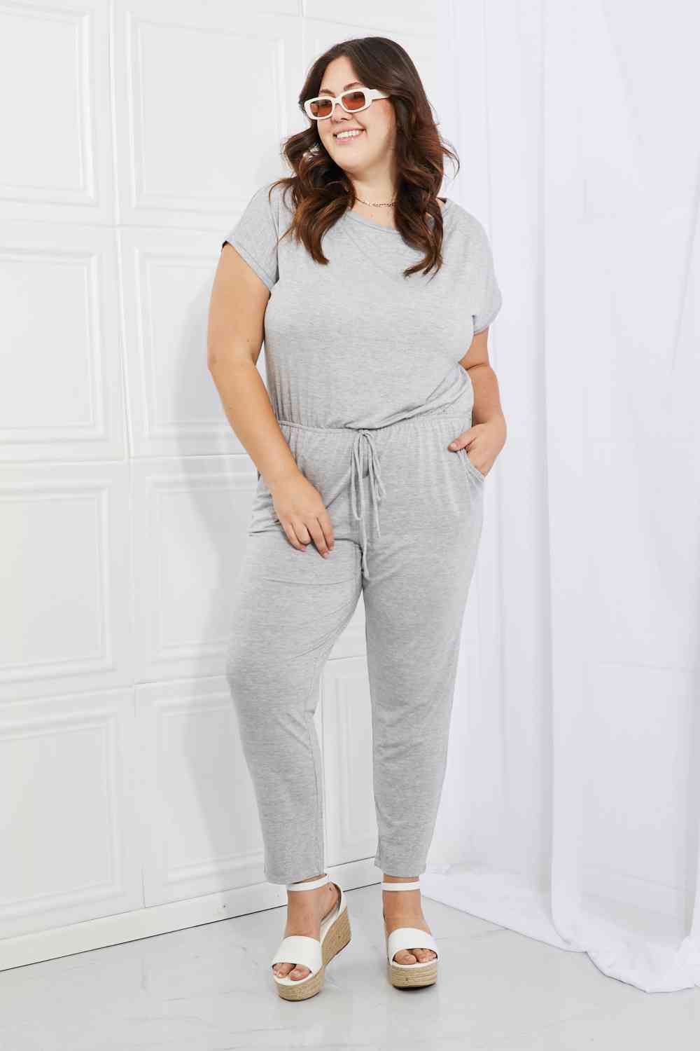 Culture Code Comfy Days Full Size Boat Neck Jumpsuit in Grey - EMMY