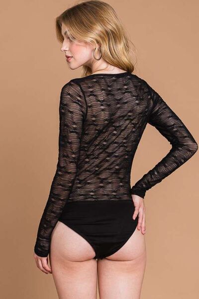 Culture Code Round Neck Mesh Perspective Bodysuit - EMMY