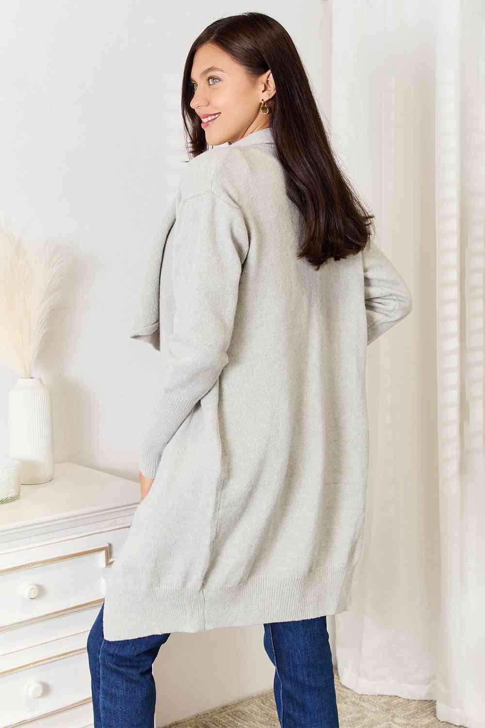 Double Take Open Front Duster Cardigan with Pockets - EMMY