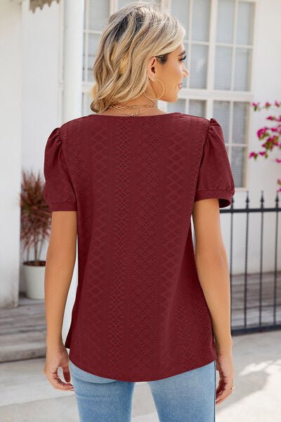 Eyelet Puff Sleeve T-Shirt - EMMY