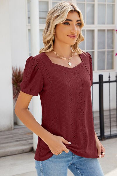 Eyelet Puff Sleeve T-Shirt - EMMY