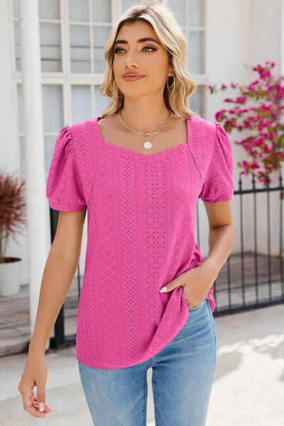 Eyelet Puff Sleeve T-Shirt - EMMY