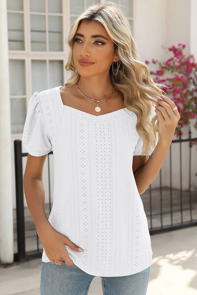 Eyelet Puff Sleeve T-Shirt - EMMY