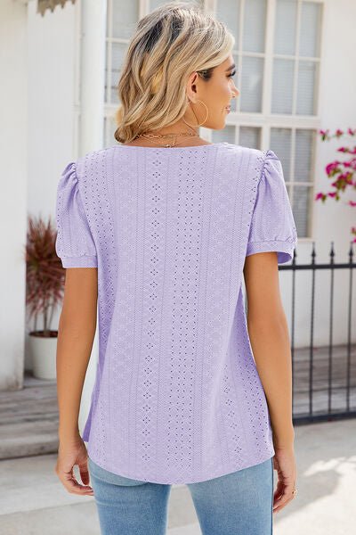 Eyelet Puff Sleeve T-Shirt - EMMY