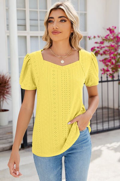 Eyelet Puff Sleeve T-Shirt - EMMY