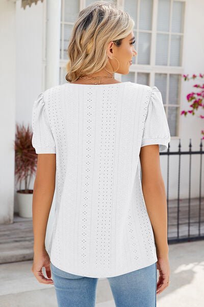 Eyelet Puff Sleeve T-Shirt - EMMY