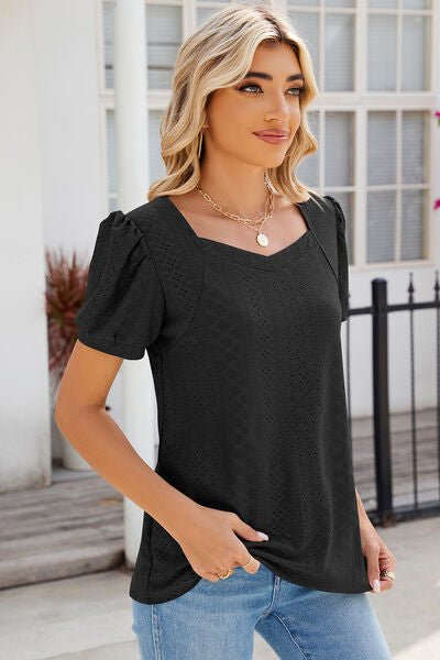 Eyelet Puff Sleeve T-Shirt - EMMY