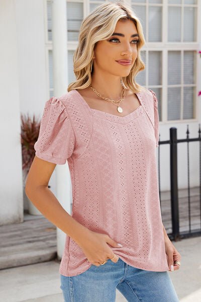 Eyelet Puff Sleeve T-Shirt - EMMY