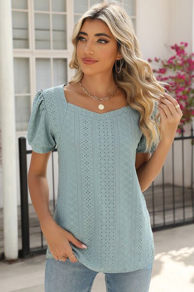 Eyelet Puff Sleeve T-Shirt - EMMY