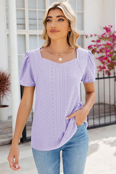 Eyelet Puff Sleeve T-Shirt - EMMY