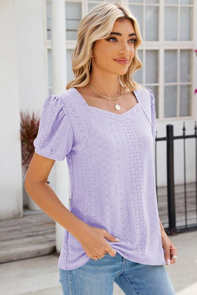 Eyelet Puff Sleeve T-Shirt - EMMY