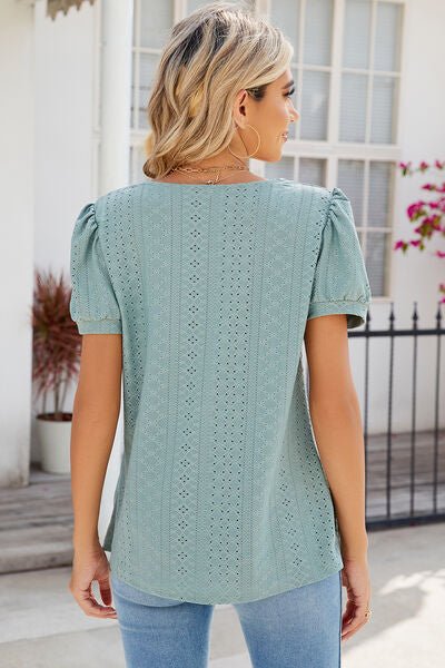 Eyelet Puff Sleeve T-Shirt - EMMY