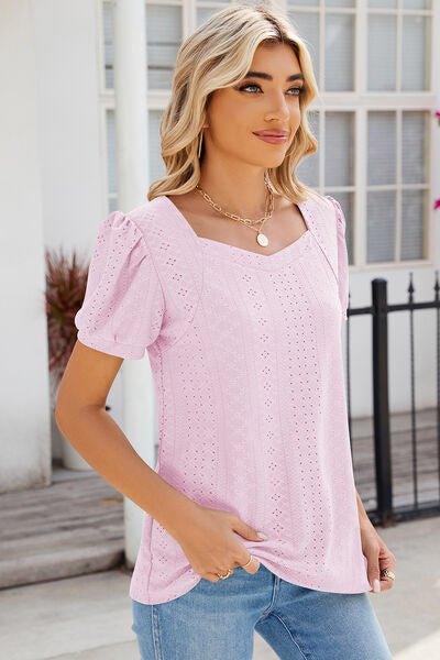 Eyelet Puff Sleeve T-Shirt - EMMY