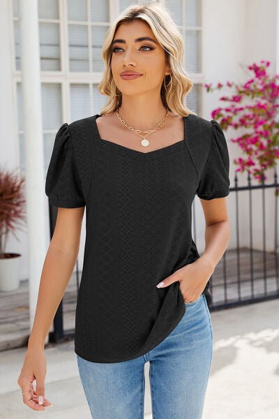 Eyelet Puff Sleeve T-Shirt - EMMY