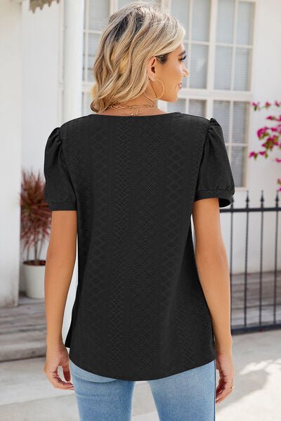 Eyelet Puff Sleeve T-Shirt - EMMY