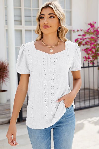 Eyelet Puff Sleeve T-Shirt - EMMY