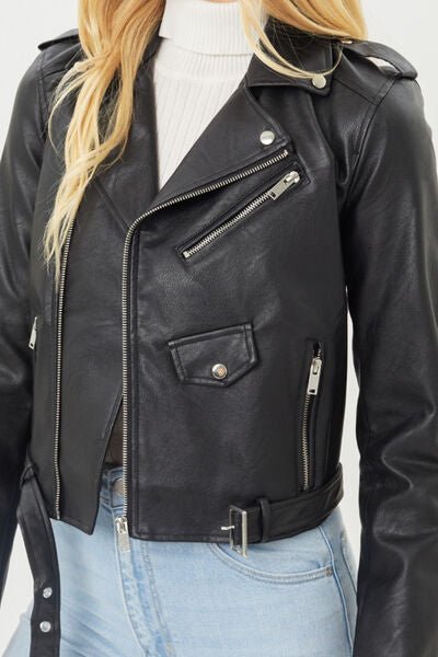 Faith Apparel Faux Leather Zip Up Biker Jacket - EMMY