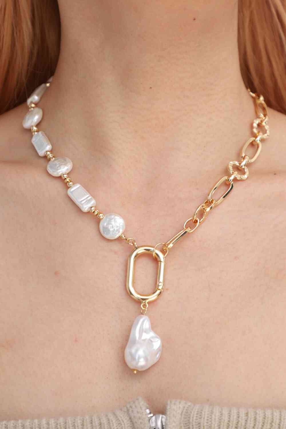Freshwater Pearl Pendant Chunky Chain Necklace - EMMY