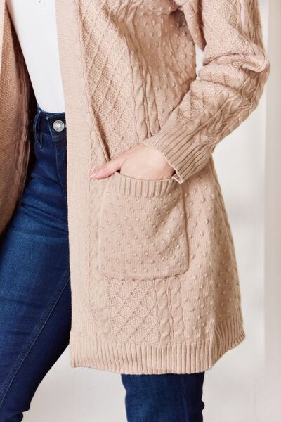 Hailey & Co Full Size Cable-Knit Pocketed Cardigan - EMMY