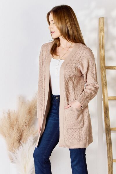 Hailey & Co Full Size Cable-Knit Pocketed Cardigan - EMMY