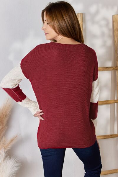 Hailey & Co Full Size Color Block Dropped Shoulder Knit Top - EMMY