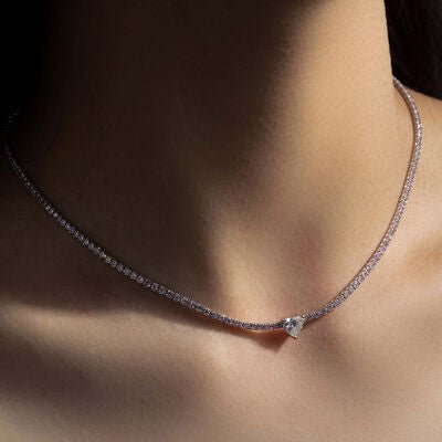 Heart Inlaid Zircon 925 Sterling Silver Necklace - EMMY