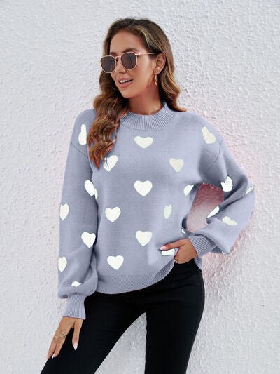 Heart Round Neck Dropped Shoulder Sweater - EMMY