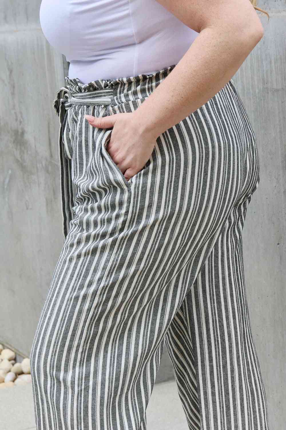 Heimish Find Your Path Full Size Paperbag Waist Striped Culotte Pants - EMMY
