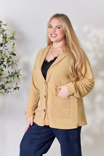 Heimish Full Size Button Up Long Sleeve Cardigan - EMMY