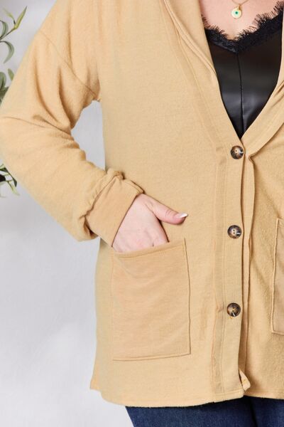 Heimish Full Size Button Up Long Sleeve Cardigan - EMMY