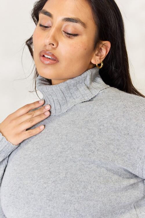 Heimish Full Size Turtleneck Long Sleeve Slit Sweater - EMMY