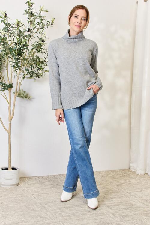 Heimish Full Size Turtleneck Long Sleeve Slit Sweater - EMMY