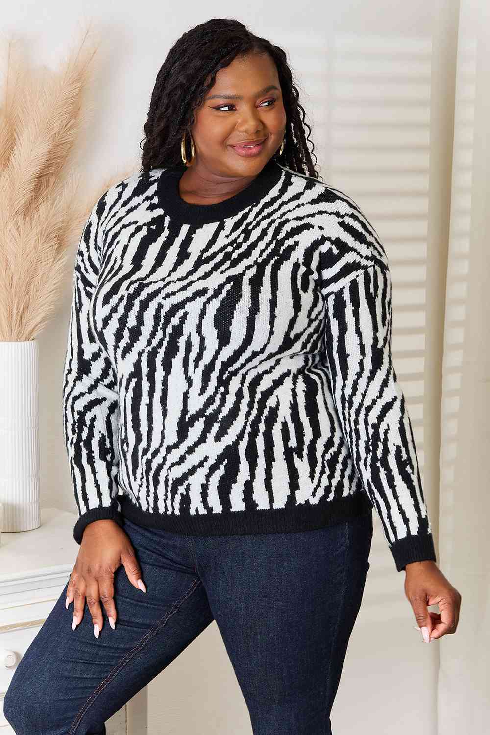 Heimish Full Size Zebra Print Sweater - EMMY
